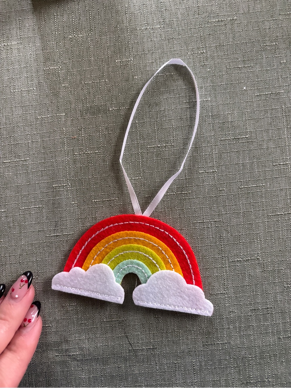 Felt Rainbow Ornament with Clouds - Red, Orange, Yellow, Green, Teal